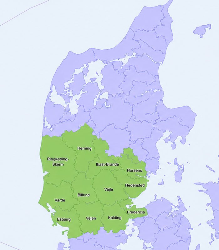 Kort over KD-Træfældnings serviceområde